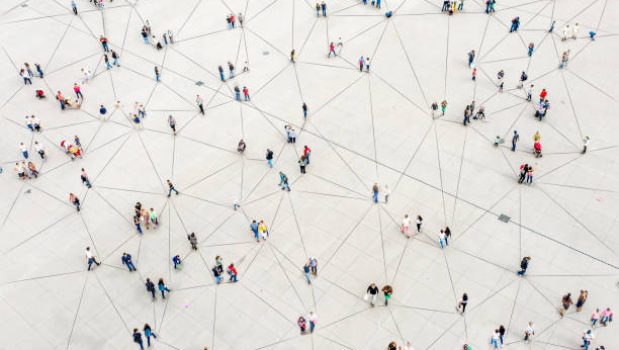 Aerial view of crowd connected by lines